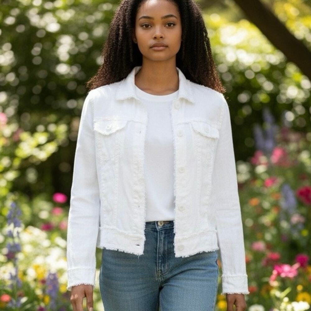 Tommy Bahama FRAYED LINEN JEAN JACKET size XS NWOT